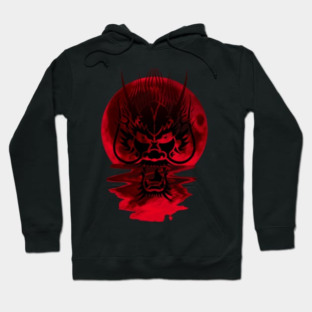 dragon head and red moon Hoodie by medo art 1